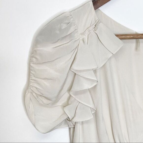 Rebecca Taylor Silk Ruffle Combo Dress Black Ivory Size 8 - Picture 6 of 8